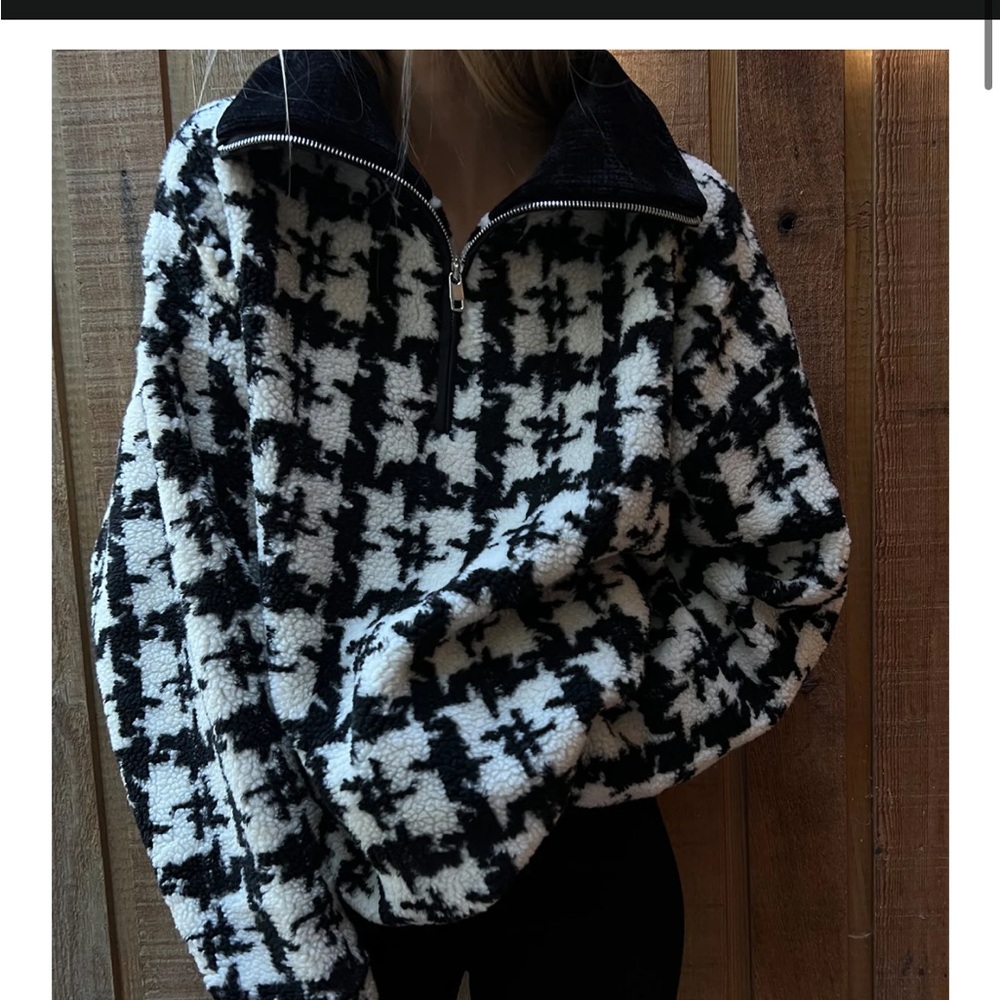 Brunette The Label The Houndstooth Sherpa Half-Zip Jacket - M/L